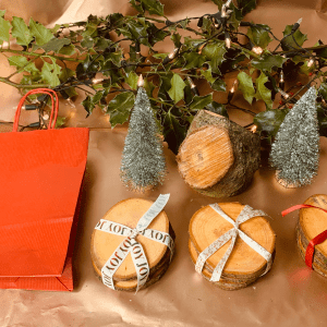 Eco-Friendly Christmas Gift Coasters 4 Pack – Crafted from Irish Blackthorn