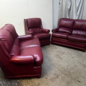 Wine Coloured Faux Leather Suite of Furniture